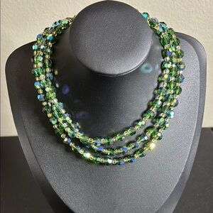Vintage AB Aurora Borealis Green Beaded Layered Old Money Necklace​​